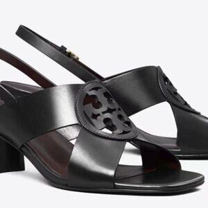 Brand new Tory Burch sz 7.5 Miller midheel Leather Sandals black 158185